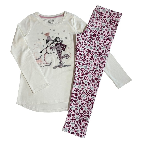 Chelsea's Corner Girl Size S 2PC Set Snowflakes Snowman Winter Tshirt & Leggings - Picture 1 of 6